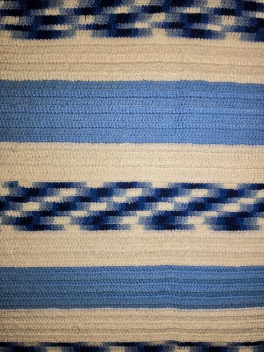 Over Sized Throw Hand Knit Vintage Blanket NEW Heavy Warm Blue Crochet